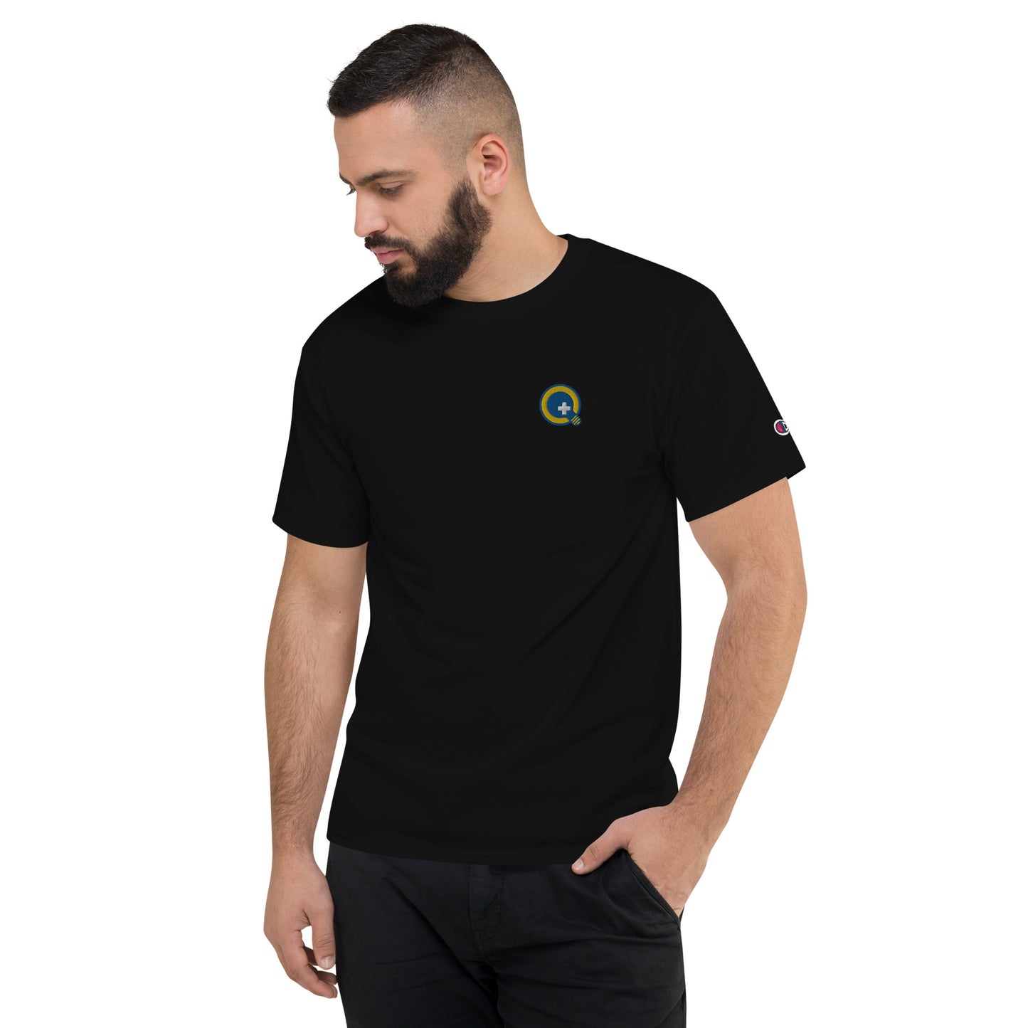 High-Quality Embroidered Champion T-Shirt (QLC+ Logo)